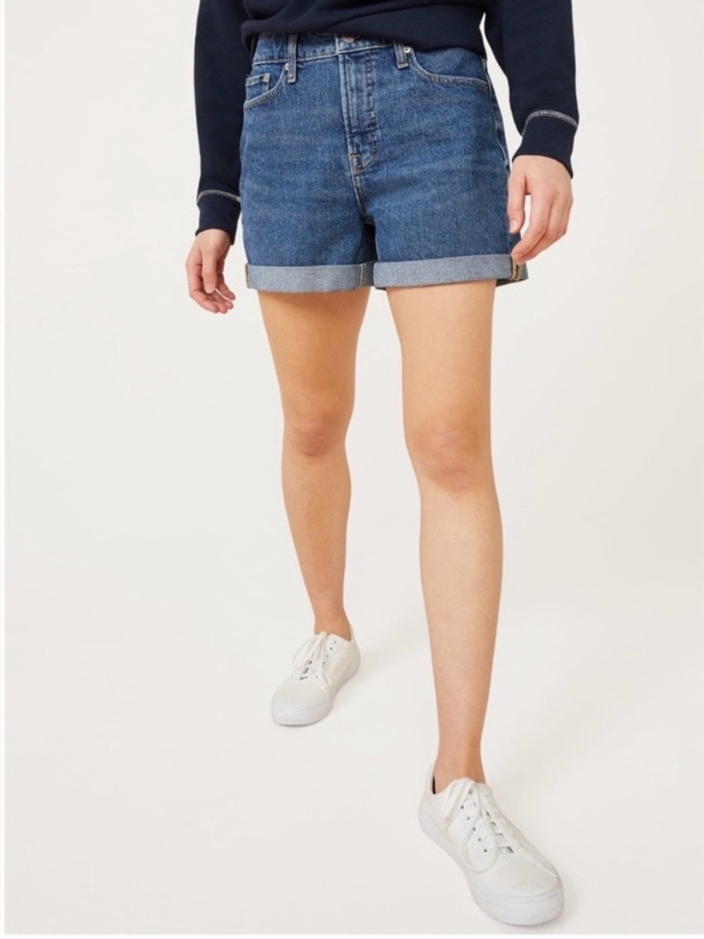 Free Assembly High Rise Raw Hem Cuffed Denim Shorts 3” / 6” Inseam - Picture 2 of 11